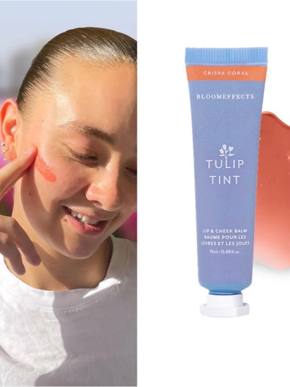 NEW Bloom Effects Tulip Tint Lip & Cheek Balm in Crispa Coral Fragrance Free